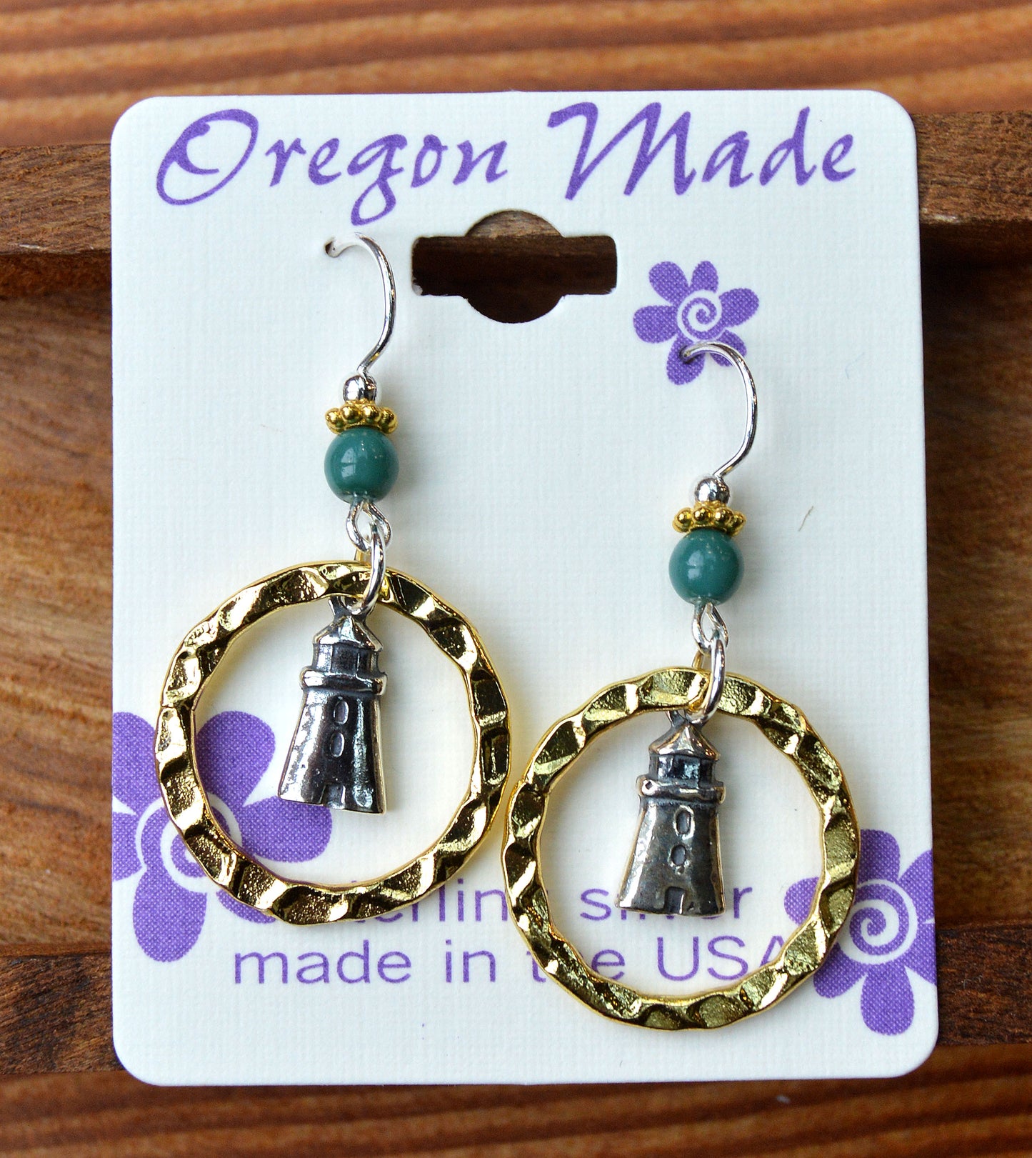 Earring Gold Hoop Lighthouse