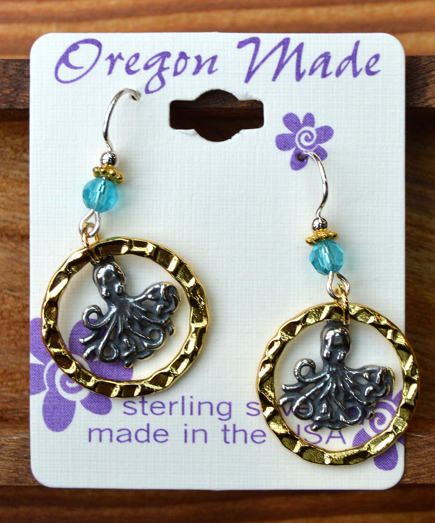 Earring Gold Hoop Octopus