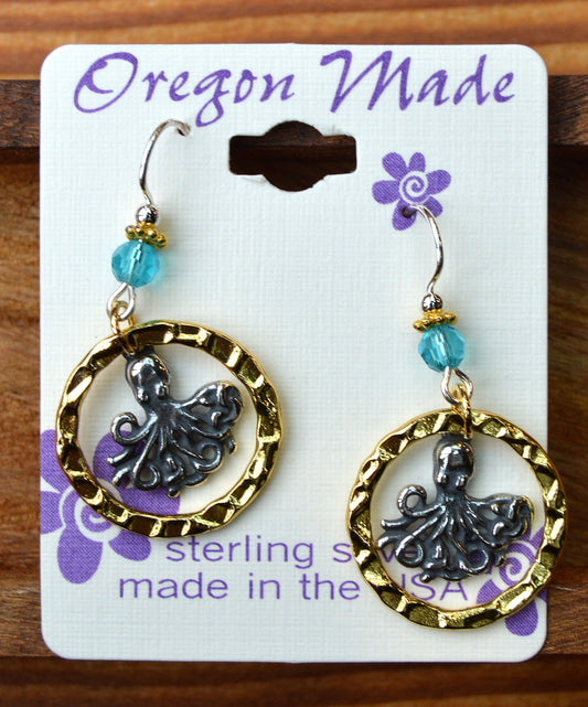 Earring Gold Hoop Octopus