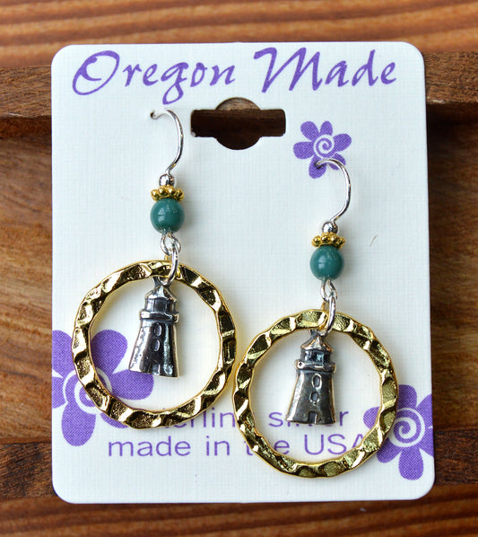 Earring Gold Hoop Lighthouse